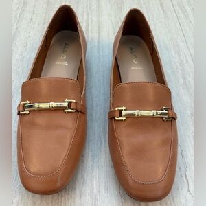 Aldo Brown Leather Loafers with Gold Accent